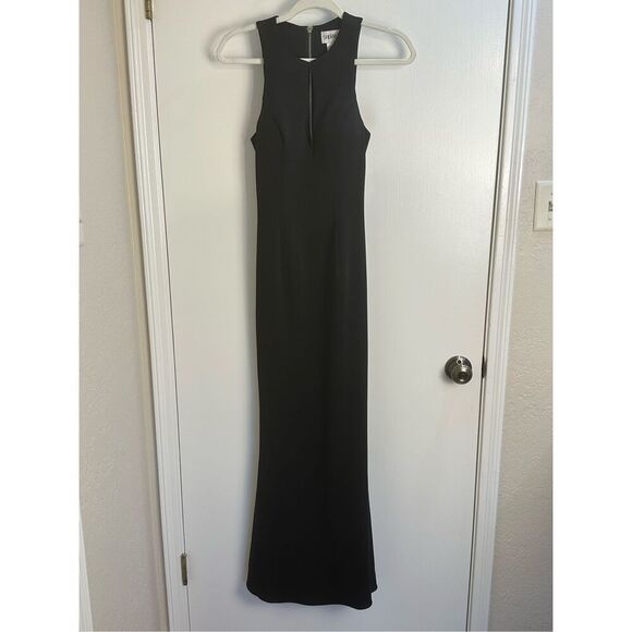 Sherri Hill size 0 black long formal gown with train and keyhole front open back - Picture 7 of 16